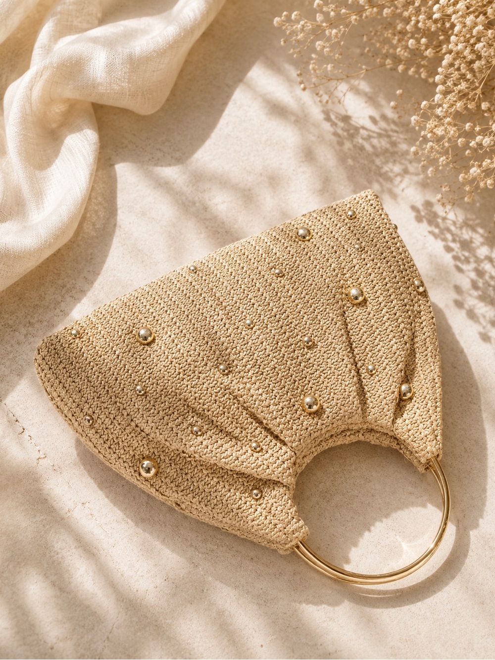 Elegant Woven Gold Stud Shoulder Bag | SMB001 - Picture 3 of 4